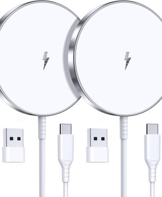 Magnetic Wireless Charger 15W Fast Mag Safe Charger for Cell Phone 16 Pro Max/16 Pro/16 Plus/16/15/14/13/12 Series 2 Pack Charging Pad for AirPods 3/2/Pro 2/Pro Mag-Safe Original Replacement
