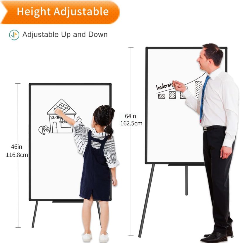 VIZ-PRO Magnetic Whiteboard Easel Black, 36 x 24 Inches, Portable Dry Erase Board Height Adjustable for School Office and Home - Image 3